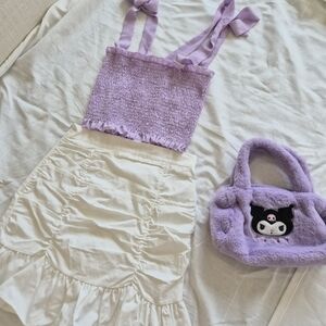 Kuromi Set Ruched Above Knee Skirt And Tank Top